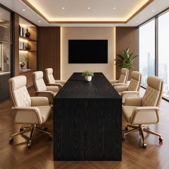 Fnova 6.5FT Conference Table for 8 People, 78.7" L × 27.5" W × 31.5" H Large Meeting Table, Modern Seminar Boardroom Table, Heavy Duty, Black Brown
