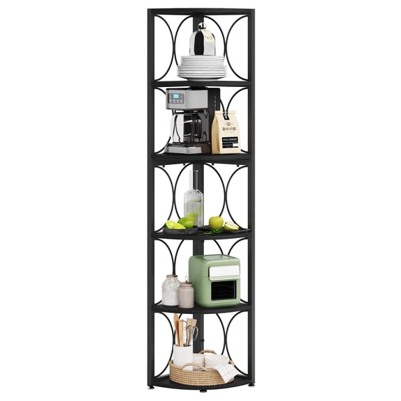 Fnova 6-Tier Corner Shelf Stand, 66.92" Tall Freestanding Corner Bookshelf, X-Brace Reinforced Storage Rack for Living Room Bedroom Office
