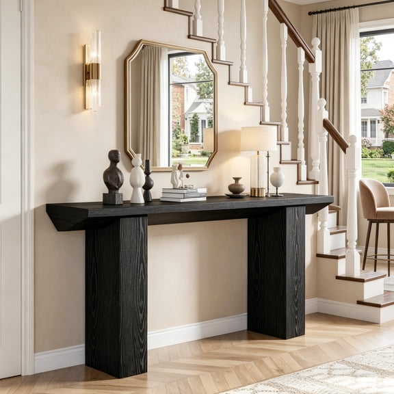 Fnova 62.99" Farmhouse Console Table, Modern Wooden Narrow Entryway Table, Long Behind Couch Table for Living Room, Hallway, Entrance