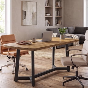 Fnova 62.99" Solid Pine‑Wood Computer Desk, Reinforced Y‑Shaped Metal Base, Large‑Surface Home Office Workstation for Study, Writing & Gaming