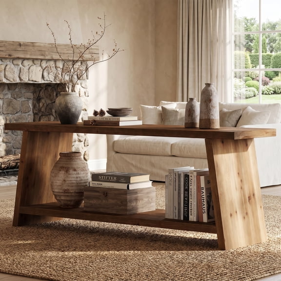 Fnova 62.99" Solid Wood TV Stand, Farmhouse Rustic Entertainment Center with Open Storage Shelf, Modern Console Table, Living Room Home Decor Furniture