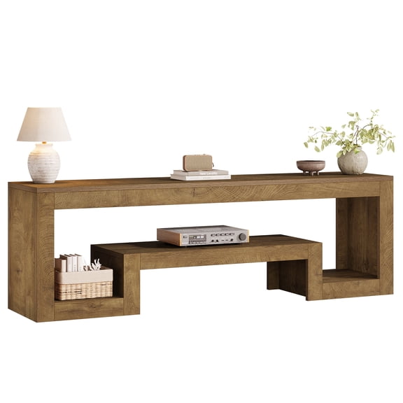 Fnova 62.99" TV Stand with Open Storage Shelves, Rustic Brown Entertainment Center with Thick MDF Board, Modern Farmhouse Media Console Table, Living Room Storage Organizer Furniture