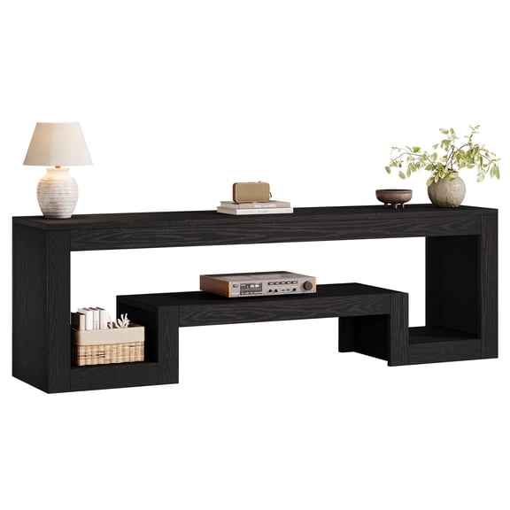 Fnova 62.99" TV Stand with Open Storage Shelves, Rustic Brown Entertainment Center with Thick MDF Board, Modern Farmhouse Media Console Table, Living Room Storage Organizer Furniture