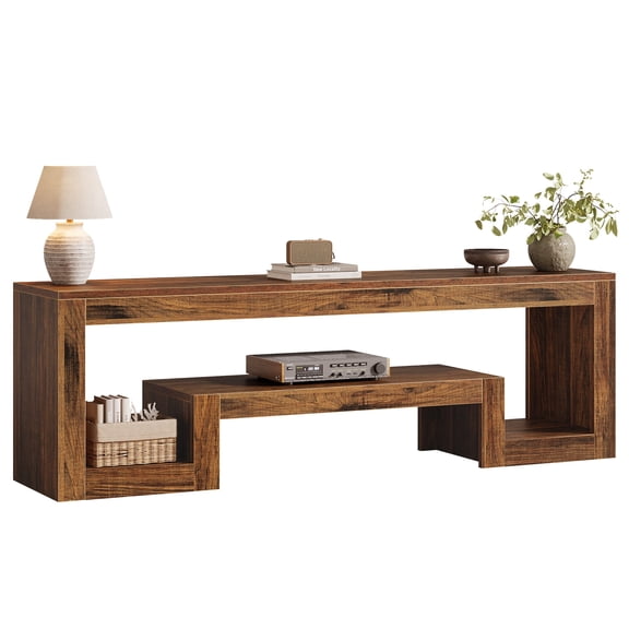 Fnova 62.99" TV Stand with Open Storage Shelves, Rustic Brown Entertainment Center with Thick MDF Board, Modern Farmhouse Media Console Table, Living Room Storage Organizer Furniture