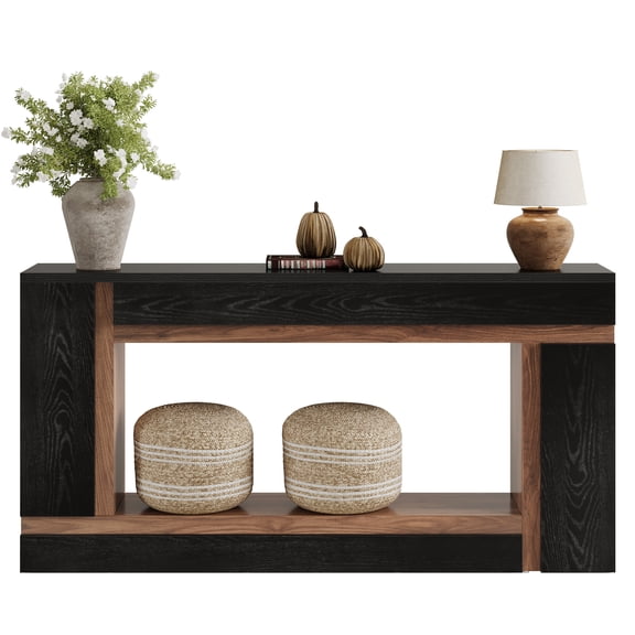 Fnova 63" 2-Tier Console Table, Modern Farmhouse Rectangular Narrow Wooden Entryway Sofa Table Behind Couch with Open Storage for Hallway Foyer Living Room