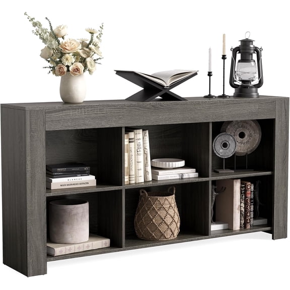 Fnova 63" 6-Cube Open Cubby Console Table, Engineered Wood Multipurpose Sofa Table for Entryway Hallway Living Room TV Decor