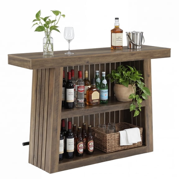 Fnova 63" Bar Table with 2-Tier Storage Shelves, Pub Table with Metal Footrest, Farmhouse Bar Height Table for Kitchen Dining Room Living Room