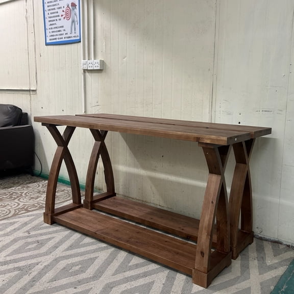Fnova 63" Console Table, Solid Wood Entryway Table, Narrow Farmhouse Sofa Table Couch Table Behind Sofa with 2-Tier Storage for Entrance, Foyer, Living Room