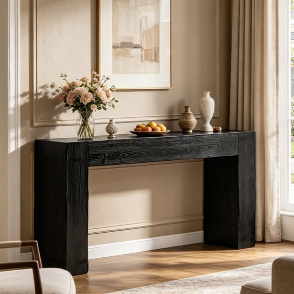 Fnova 63" Console Table, Wood Farmhouse Entryway Table, Long Narrow Accent Table for Living Room, Entrance, Hallway, Foyer, Black