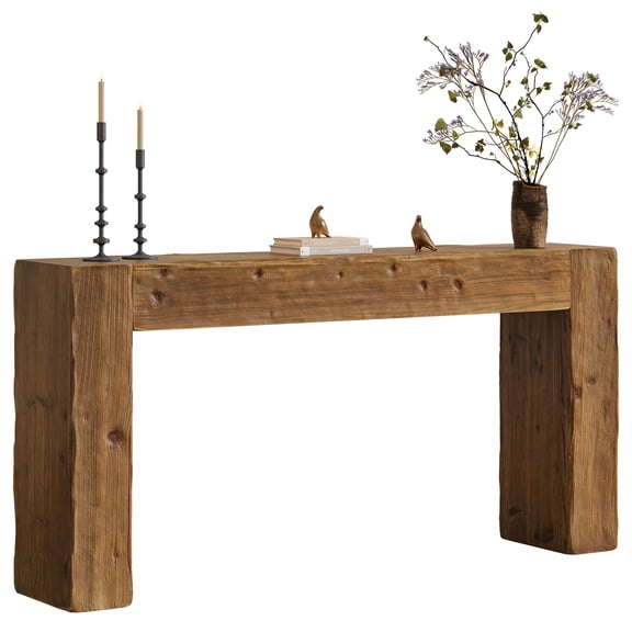 Fnova 63" Console Table, Wood Farmhouse Entryway Table, Long Narrow Accent Table for Living Room, Entrance, Hallway, Foyer, Brown