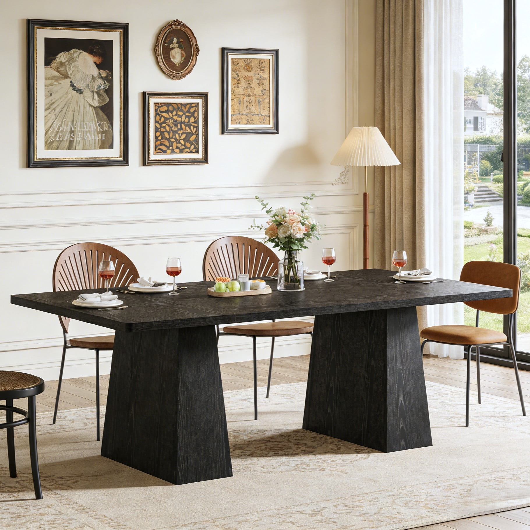 Fnova 63" Executive Desk, Dining Table for 6 People, Modern Farmhouse Wooden Kitchen Table, Large Office Computer Desk for Home Office (Chairs Not Included)