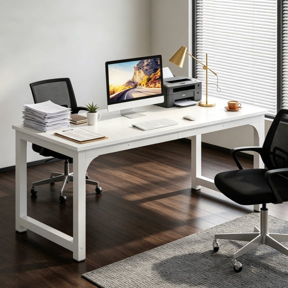 Fnova 63'' Executive Desk, Large Home Office Computer Desk with Thickened Metal Frame, Sturdy Writing Table, Multipurpose for Dining, Conference & Home Office