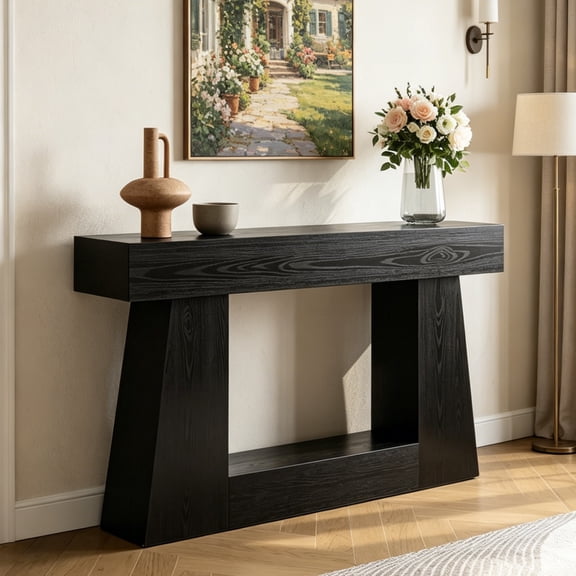 Fnova 63" Farmhouse Console Table, 2-Tier Rustic Entryway Table with Storage, Narrow Long Sofa Table for Living Room, Hallway, Foyer