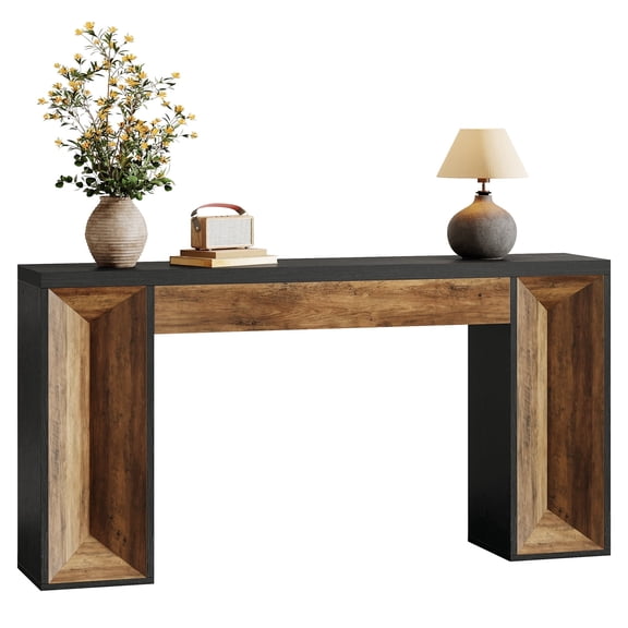 Fnova 63" Farmhouse Console Table, Dual-Tone Narrow Entryway Table, Long Wooden Sofa Table for Living Room, Hallway, Foyer