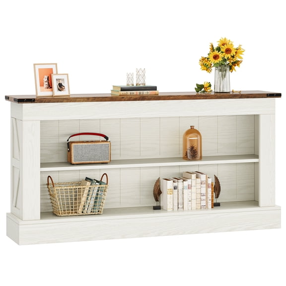 Fnova 63" Farmhouse Console Table, Entertainment Center TV Stand with Open Storage, Narrow Sofa Table for Living Room, Bedroom, Hallway, Foyer