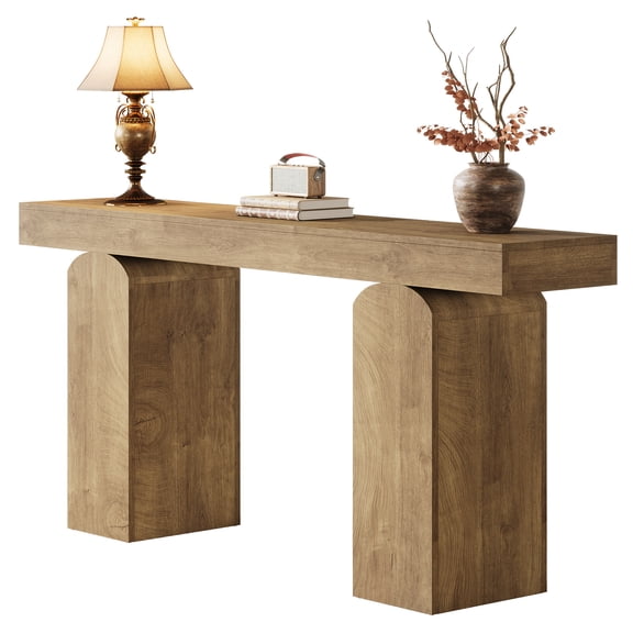 Fnova 63" Farmhouse Console Table, Long Entryway Table with 2 Arched Pedestal Legs, Wooden Sofa Console Behind The Couch for Entrance, Hallway, Living Room