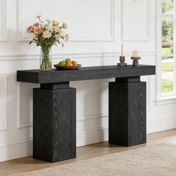 Fnova 63" Farmhouse Console Table, Long Wood Entryway Table for Foyer, Easy Assembly, Hallway Accent Furniture Behind Couch, Living Room Decor Stand