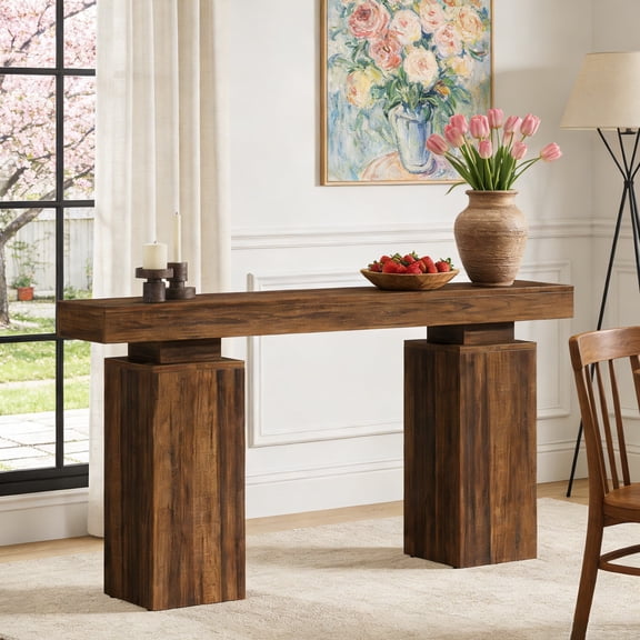 Fnova 63" Farmhouse Console Table, Long Wood Entryway Table for Foyer, Easy Assembly, Hallway Accent Furniture Behind Couch, Living Room Decor Stand