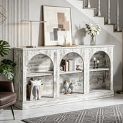 Fnova 63" Farmhouse Console Table, Wooden Entryway Table with 3-Tier Storage, Rectangular Sofa Table for Entrance, Hallw