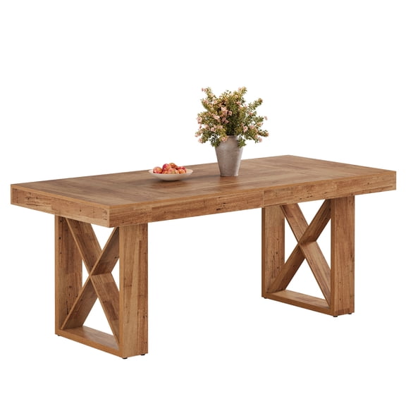 Fnova 63'' Farmhouse Dining Table for 4-6 People, Rectangular Dinner Table with Sturdy X-Shaped Base, for Dining Room, Living Room, Kitchen & Home Office