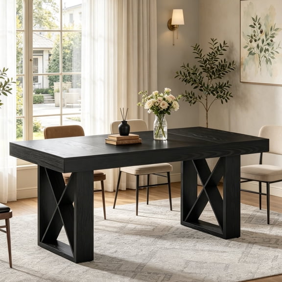 Fnova 63'' Farmhouse Dining Table for 4-6 People, Rectangular Dinner Table with Sturdy X-Shaped Base, for Dining Room, Living Room, Kitchen & Home Office