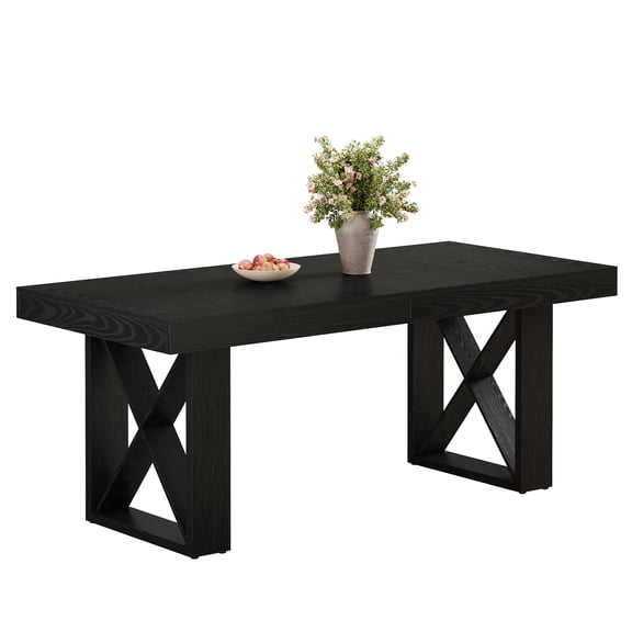 Fnova 63'' Farmhouse Dining Table for 4-6 People, Rectangular Dinner Table with Sturdy X-Shaped Base, for Dining Room, Living Room, Kitchen & Home Office