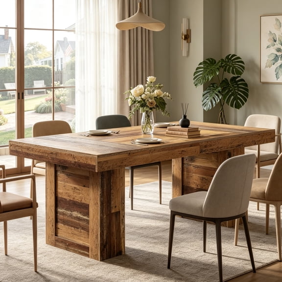 Fnova 63'' Farmhouse Dining Table for 6 People, Rectangular Kitchen Dinner Table, Heavy-Duty Legs MDF Tabletop Industrial Style, for Family Meals, Banquets & Dining Room
