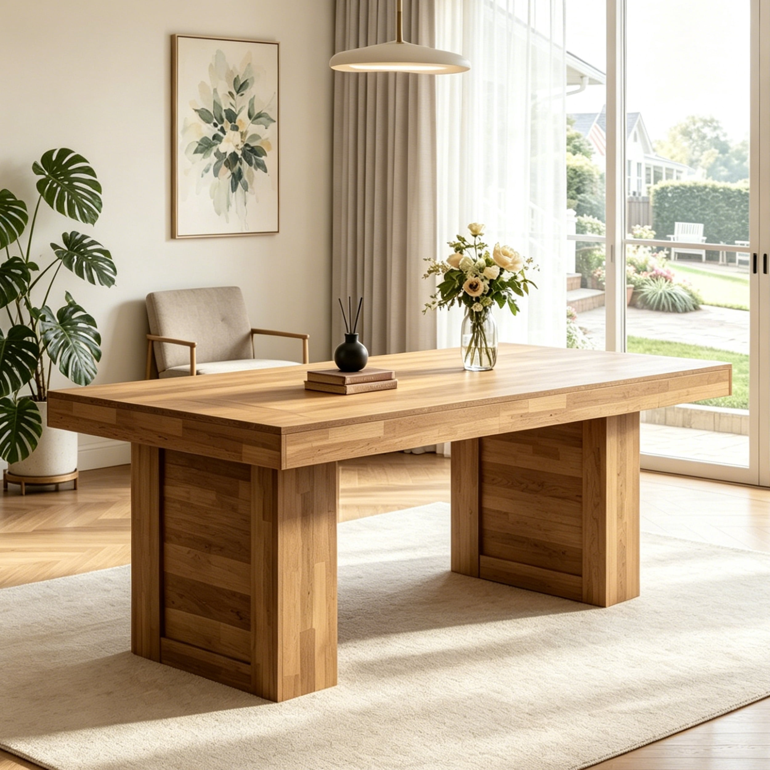 Fnova 63'' Farmhouse Dining Table for 6 People, Rectangular Kitchen ...