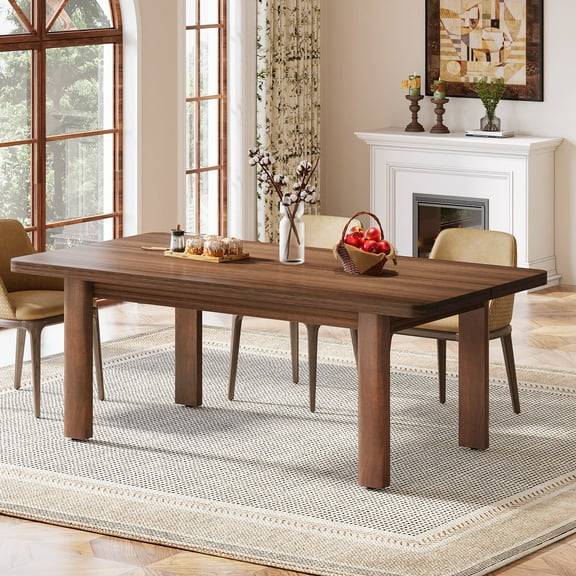 Fnova 63" Farmhouse Dining Table, Long Rectangle Wood Kitchen Table for 4-6, for Dining & Home Office, Easy Assembly