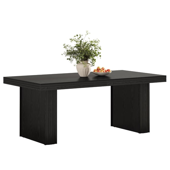 Fnova 63'' Farmhouse Dining Table for 6 People, Fluted Line Extendable Dinner Table, for Dining Room, Living Room & Kitchen