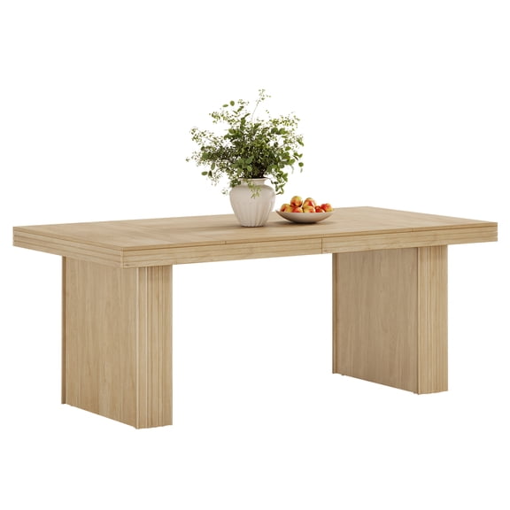 Fnova 63'' Farmhouse Dining Table for 6 People, Fluted Line Extendable Dinner Table, for Dining Room, Living Room & Kitchen