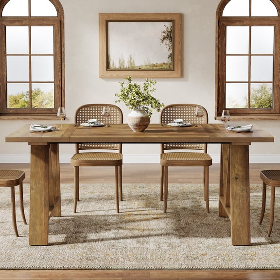 Fnova 63" Farmhouse Wooden Dining Table for 4-6, Rustic Rectangular Kitchen Table with Sturdy Legs for Home Kitchen, Dining Room, Brown