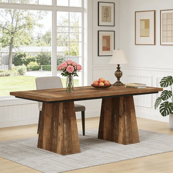 Fnova 63" Home Office Computer Desk, Brownish-Yellow Modern Executive Desk, Writing Desk, Easy to Assemble