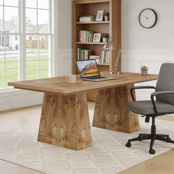 Fnova 63" Home Office Computer Desk, Light Brown Modern Executive Desk, Writing Desk, Easy to Assemble