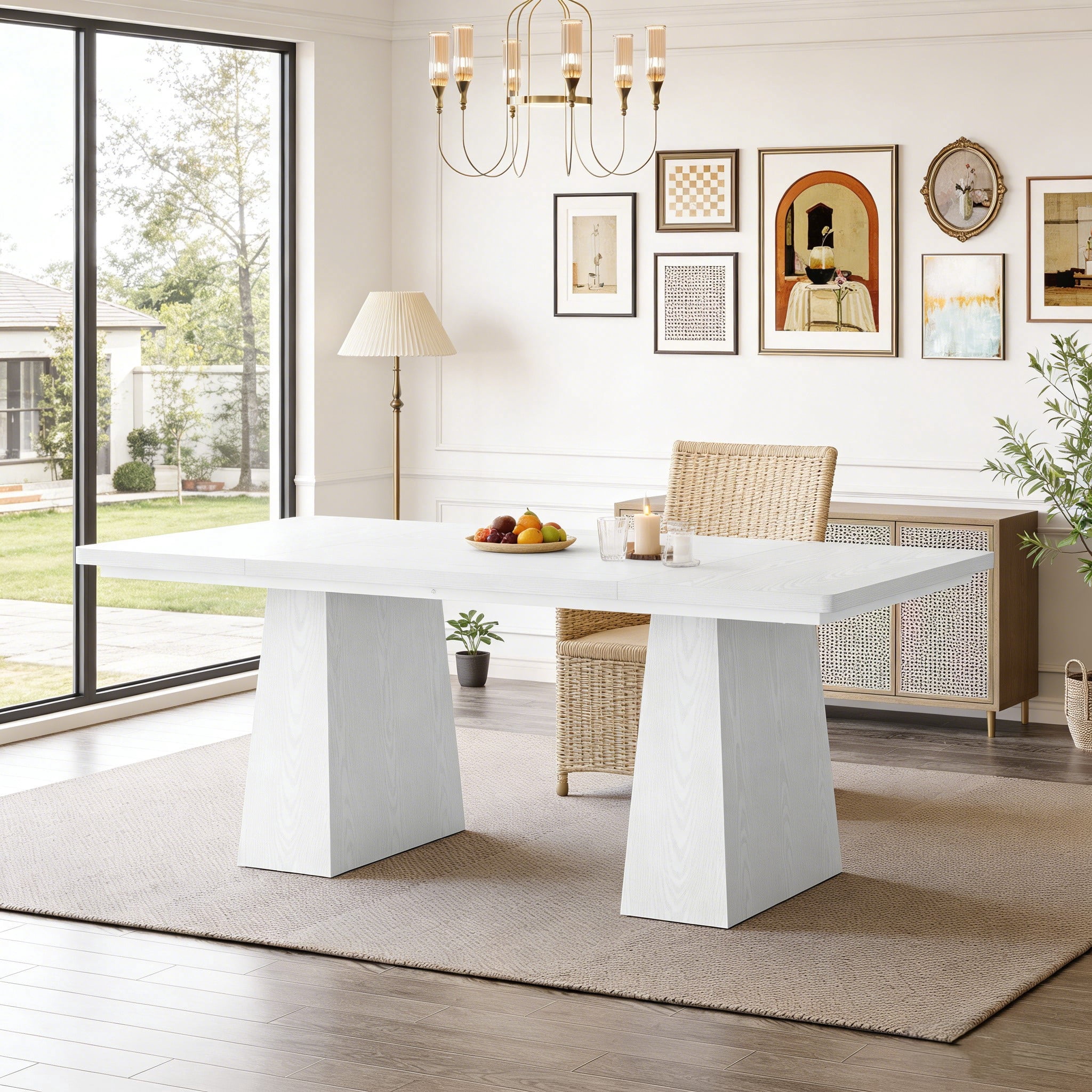 Fnova 63" Home Office Computer Desk, White Modern Executive Desk, Writing Desk, Easy to Assemble