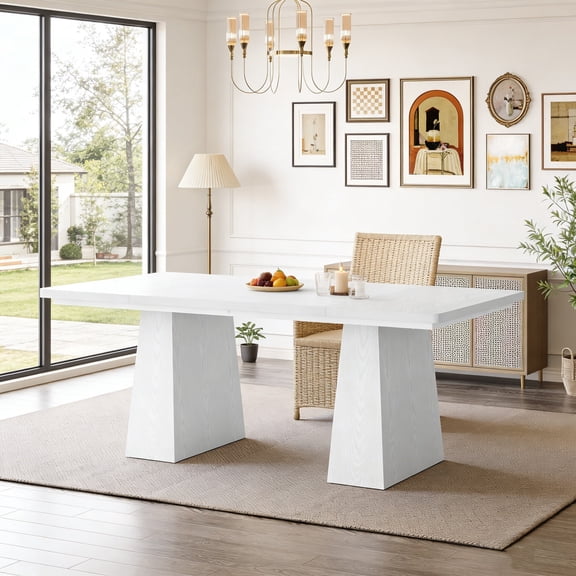 Fnova 63" Home Office Computer Desk, White Modern Executive Desk, Writing Desk, Easy to Assemble