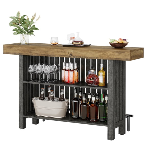 Fnova 63 Inch Counter Height Bar Table with 2-Tier Storage, High Top Table for Kitchen, Home Bar Dining Room, Small Space