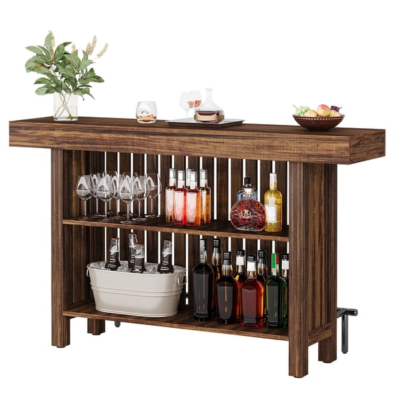 Fnova 63 Inch Counter Height Bar Table with 2-Tier Storage, High Top Table for Kitchen, Home Bar Dining Room, Small Space