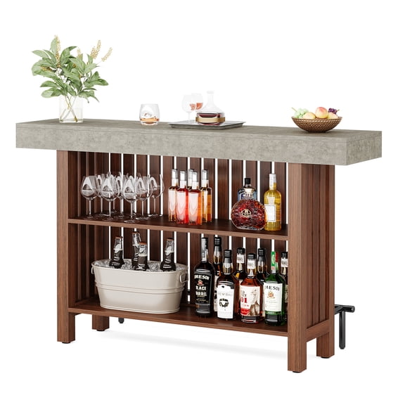 Fnova 63 Inch Counter Height Bar Table with 2-Tier Storage, High Top Table for Kitchen, Home Bar Dining Room, Small Space