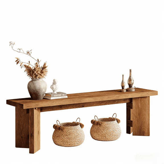 Fnova 63 Inch Extra Long Solid Fir Wood Farmhouse Bench, Leg Entryway Bench for Dining Room, Living Room, Bedroom Entryway End of Bed