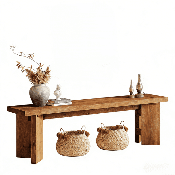 Fnova 63 Inch Extra Long Solid Fir Wood Farmhouse Bench, Leg Entryway Bench for Dining Room, Living Room, Bedroom Entryway End of Bed