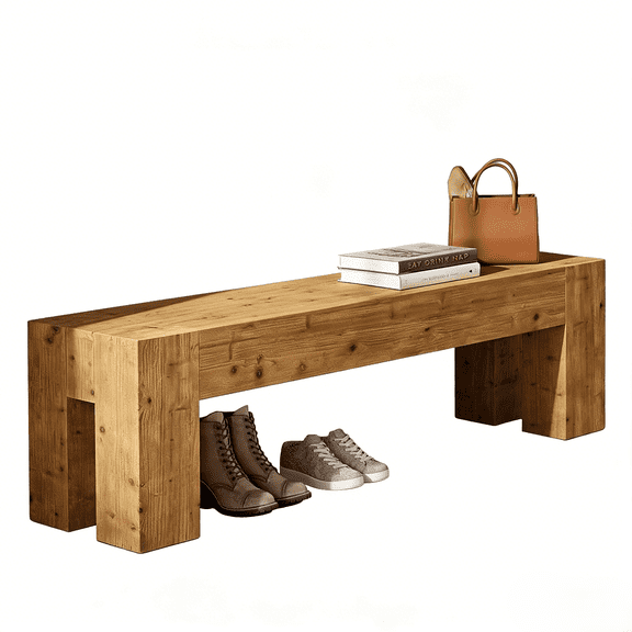 Fnova 63 Inch Extra Long Solid Wood Bench, Heavy Duty Farmhouse Entryway Bench for Dining Room Living Room Bedroom Hallway End of Bed