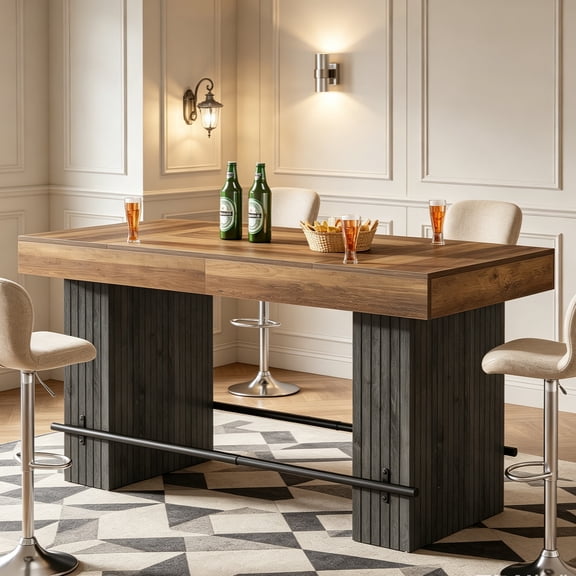 Fnova 63 Inch Industrial Bar Height Table with Dual Footrests, Counter Height Bar Table for Home Bar Cafe Restaurant