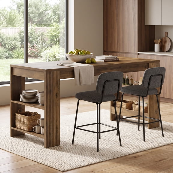 Fnova 63 Inch Kitchen Island Bar Table with Side Storage, 300 lbs Capacity for Kitchen Dining Room Home Bar Breakfast Nook