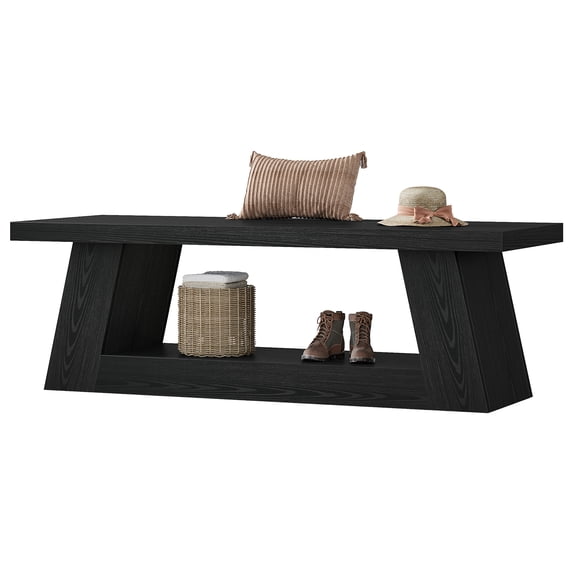 Fnova 63 Inch Modern Wooden Entryway Bench, Narrow Storage Bench with Open Shelf for Living Room Bedroom Hallway Entryway