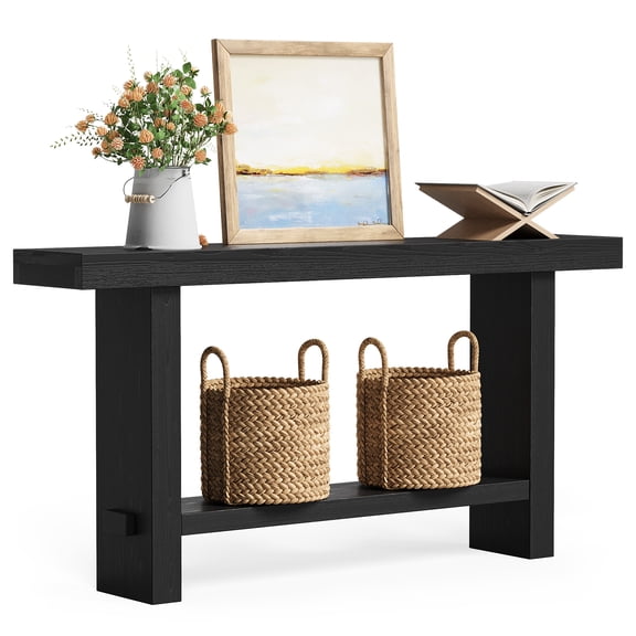 Fnova 63 Inch Solid Wood Console Table, Farmhouse 2-Tier Sofa Table Behind Couch with Storage Shelf for Living Room, Hallway, Foyer