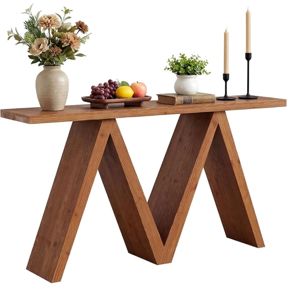 Fnova 63 Inch Solid Wood Console Table with M-Shaped Base, Farmhouse Entryway Table, Hallway Sofa Table for Living Room, Foyer, Home Office