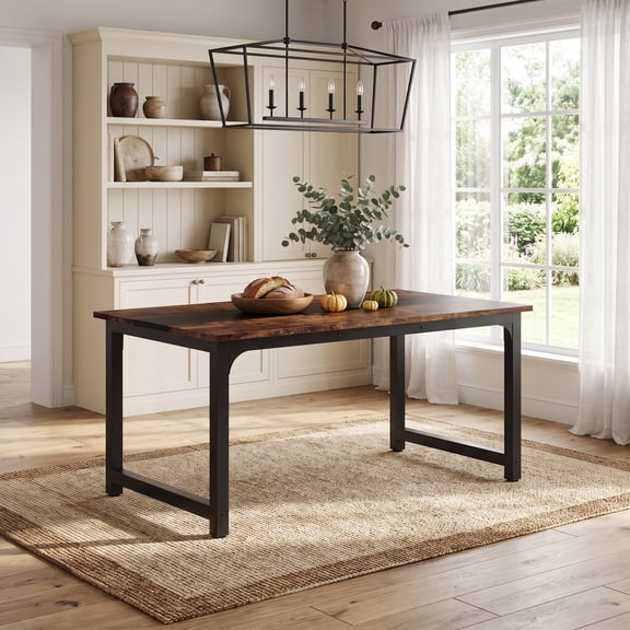 Fnova 63" Industrial Dining Table, 6-8 Person Kitchen Table for Dining Room Kitchen Home Office Restaurant Bistro