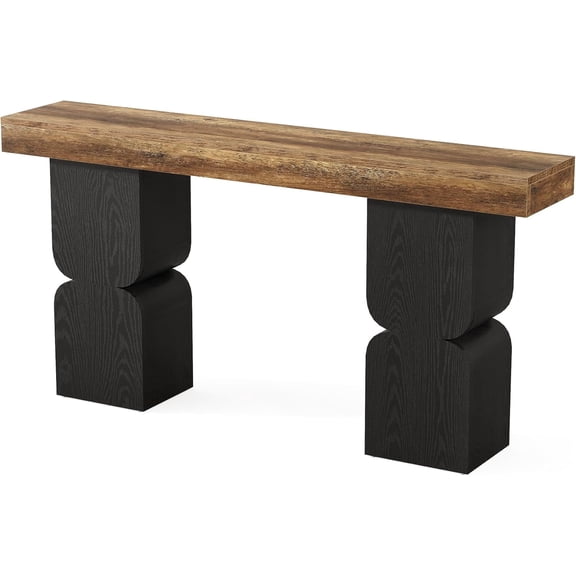 Fnova 63" Modern Console Table, Colour Blocking Entryway Table with Thick Tabletop & Column Legs, Narrow Sofa Table for Living Room, Hallway