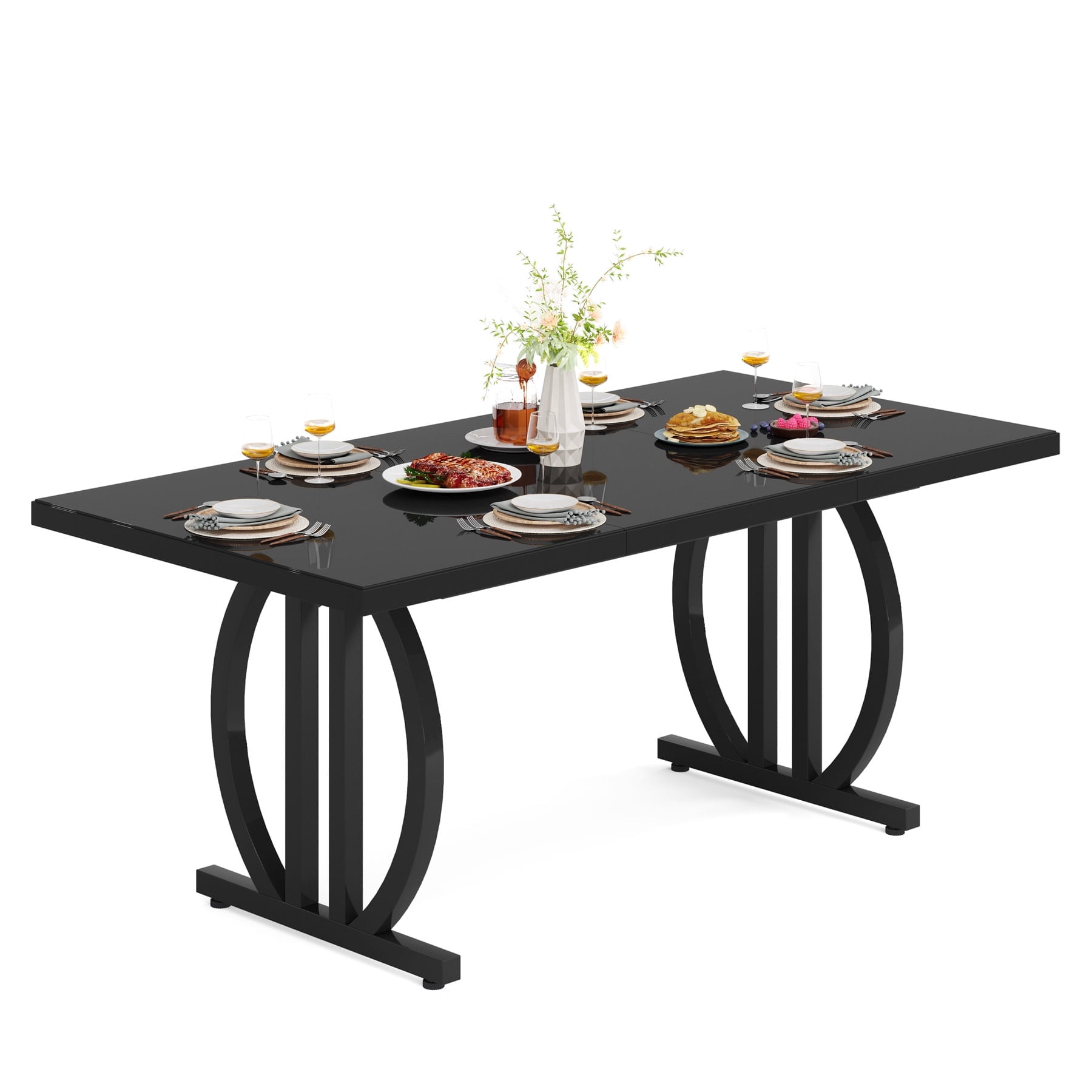 Fnova 63" Modern Dining Table for 6-8 People, Rectangular Kitchen Table with Sturdy Metal Frame, Dinner Table for Dining Room, Kitchen, Living Room, Home Office, Apartment